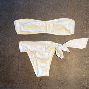 White Strapless Tie-Side Bikini Set - Women Swim Bikini